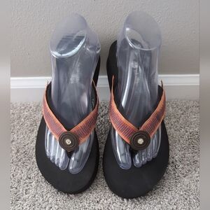 Women's Lindsay Phillips Switch Flops Orange Stripe Interchangeable Sandals Sz 8